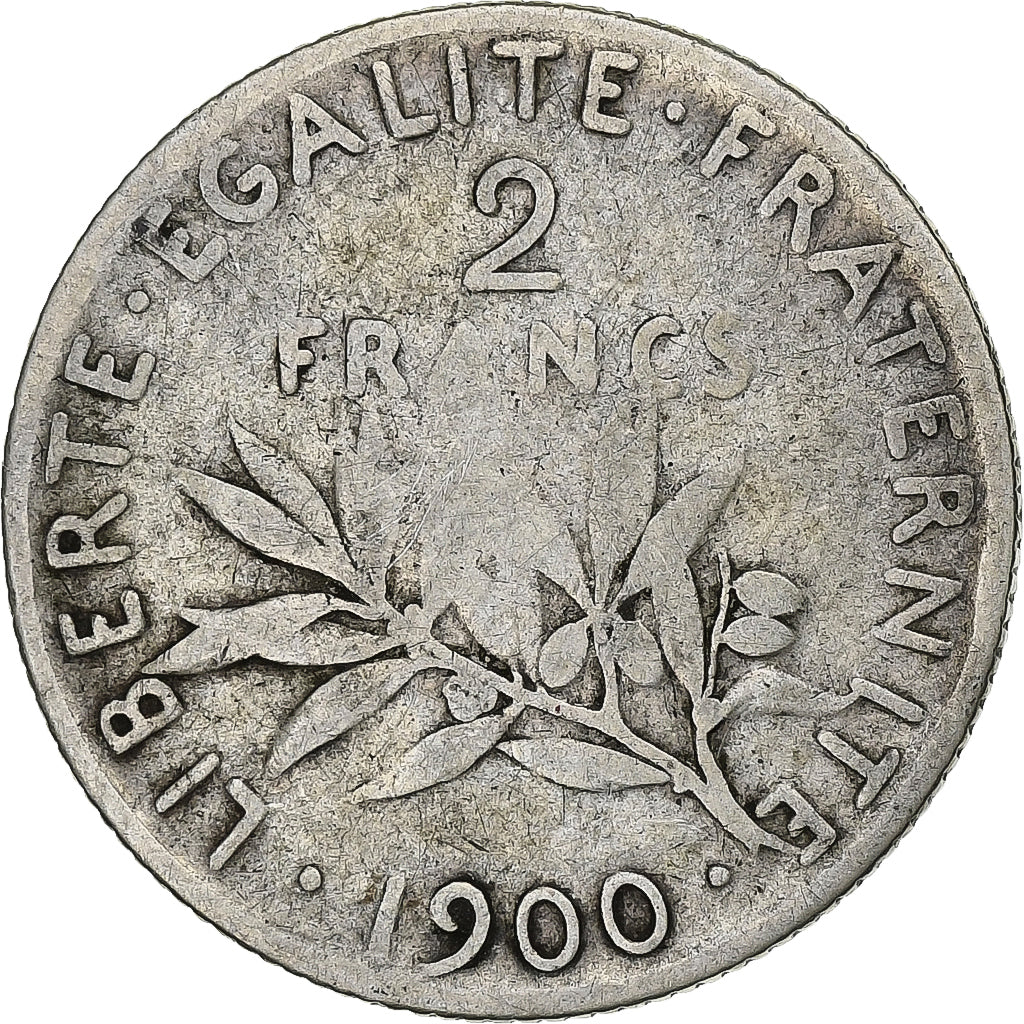 Francia, 2 Francs, Semeuse, 1900, MDP, Plata, BC+