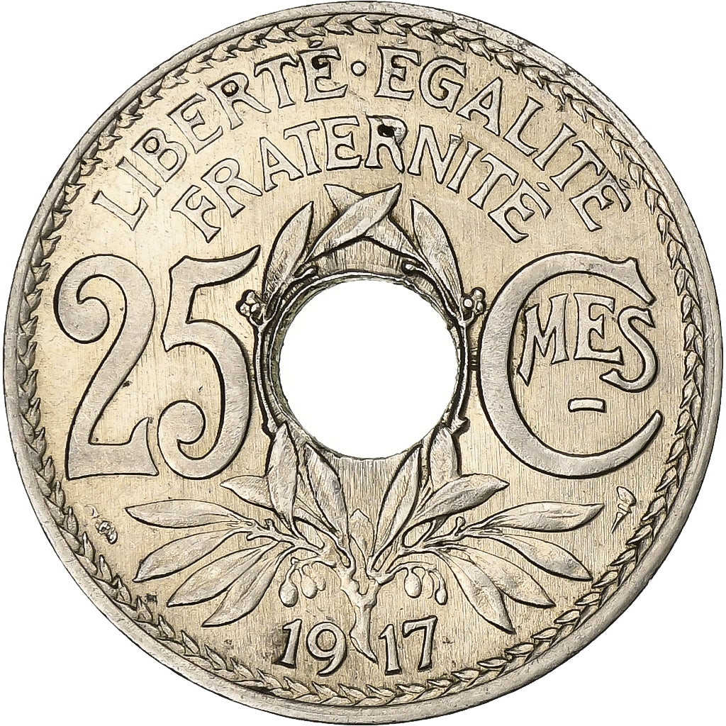 Francja, 25 Centimes, Lindauer, 1917, Paris, Souligné, Nikiel, MS(63)