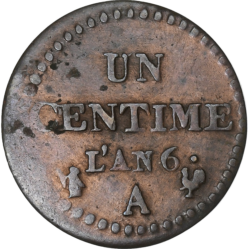 Francja, 1 Centime, Dupré, AN 6, Paris, Miedź, VF(30-35)