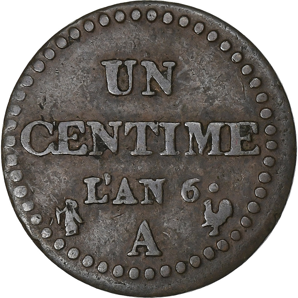 Francja, 1 Centime, Dupré, AN 6, Paris, Miedź, EF(40-45)