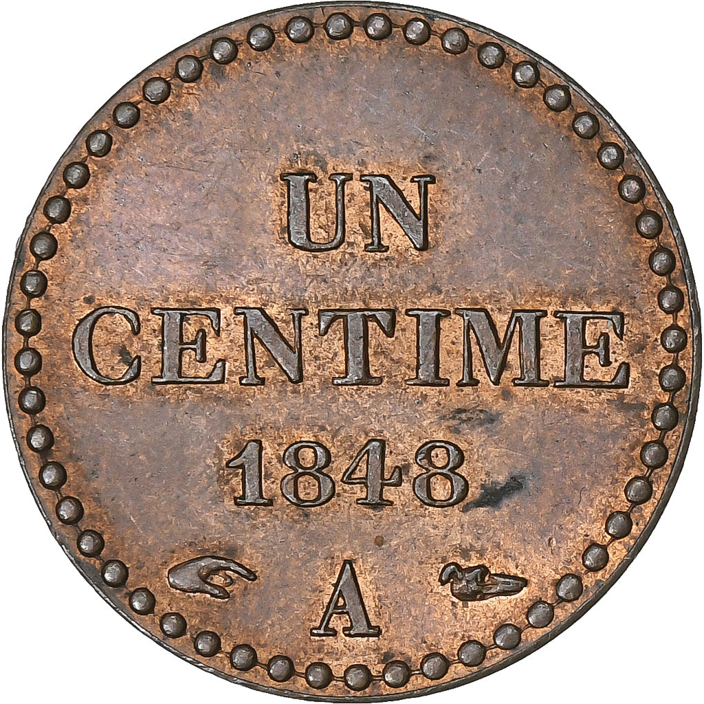 Francja, 1 Centime, Dupré, 1848, Paris, Miedź, AU(55-58)