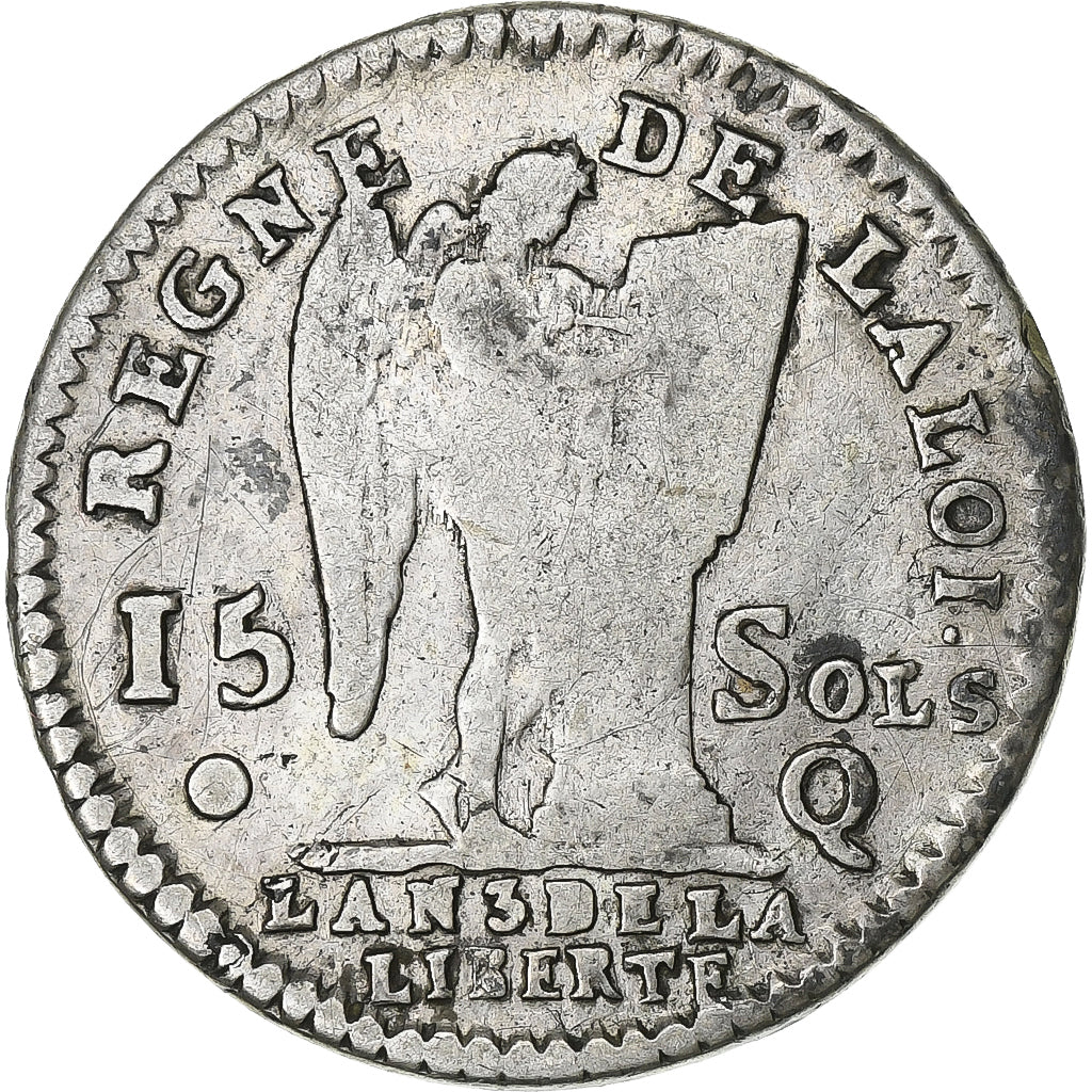 Frankrijk, Louis XVI, 15 sols françois, 1791 / AN 3, Perpignan, Zilver, FR