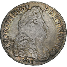 France, Louis XIV, 1/2 Écu aux 8 L, 1691, Bordeaux, Reformed, Silver
