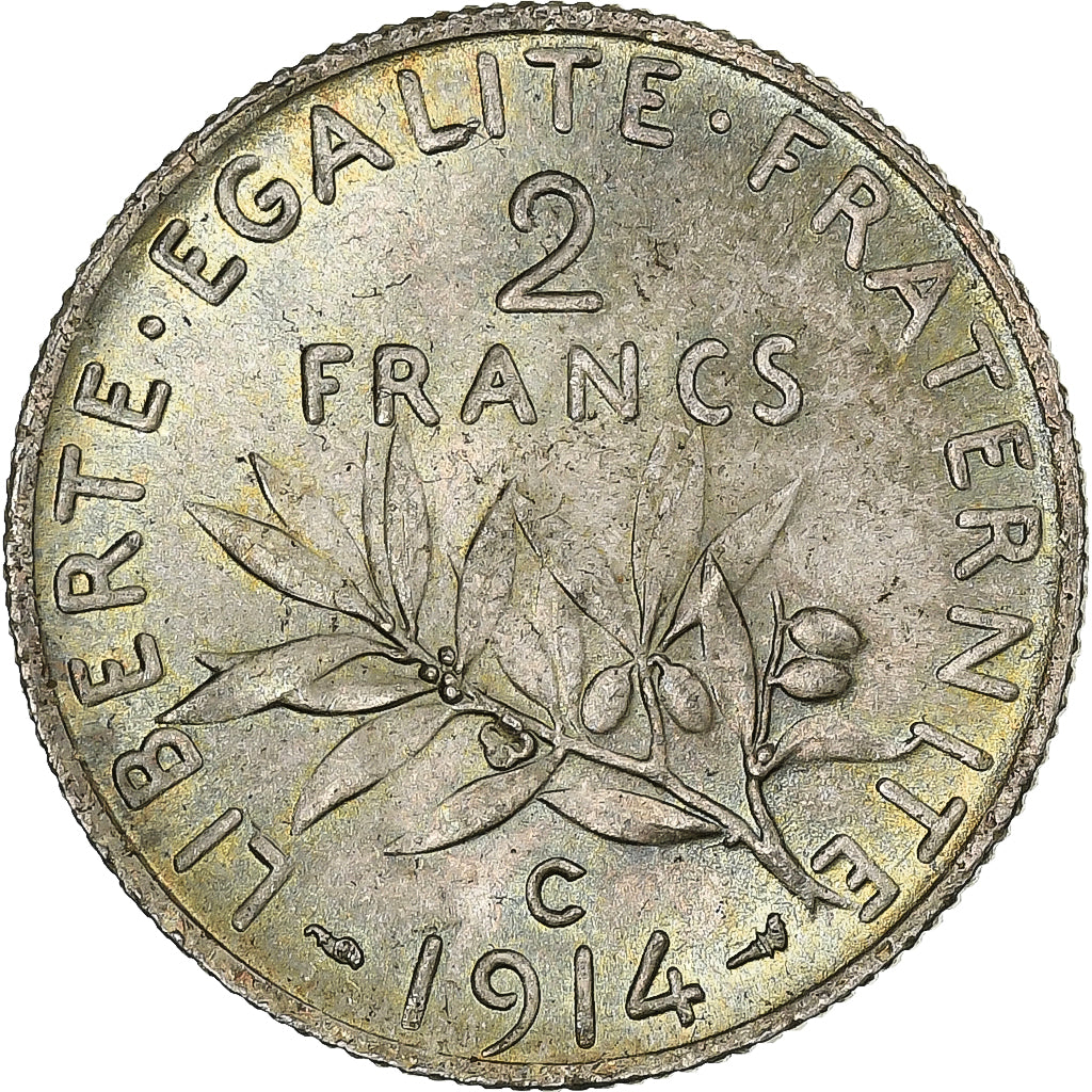 France, 2 Francs, Semeuse, 1914, Castelsarrasin, Argent, SUP