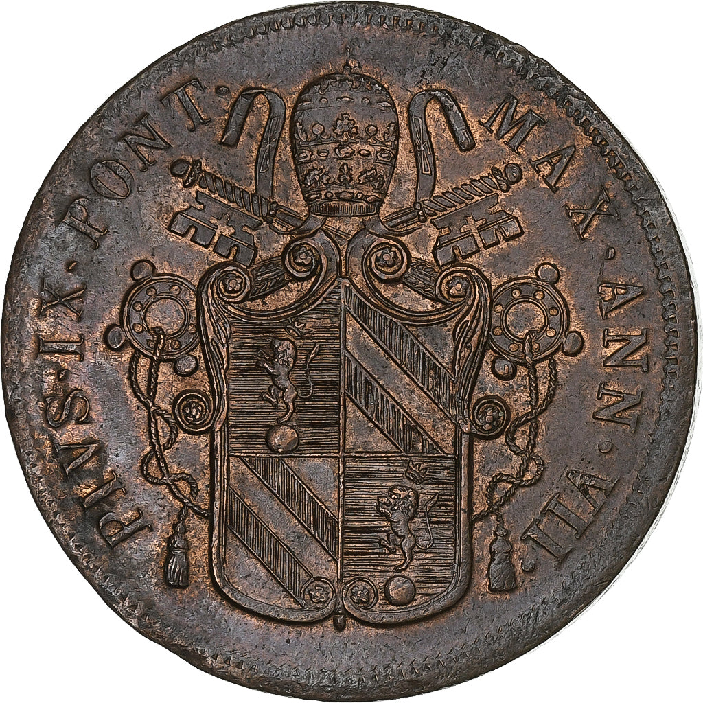 Papal States, Pius IX, 5 Baiocchi, 1853, Rome, Rame, SPL-, KM:1356