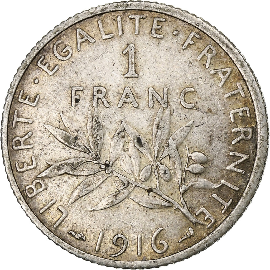 France, 1 Franc, Semeuse, 1916, Paris, Silver, VF(30-35), Gadoury:467