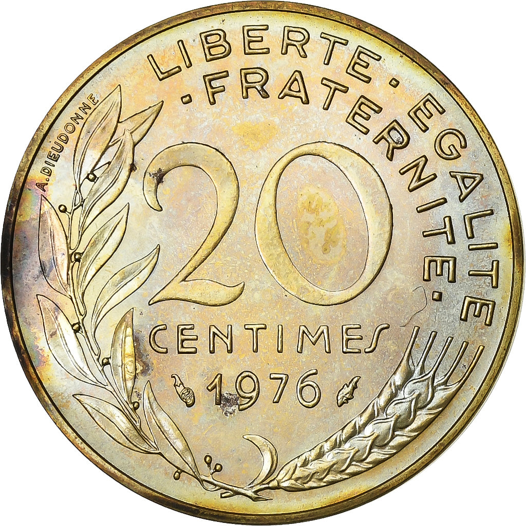 Francia, 20 Centimes, Marianne, 1976, MDP, série FDC, Bronzo-alluminio, FDC