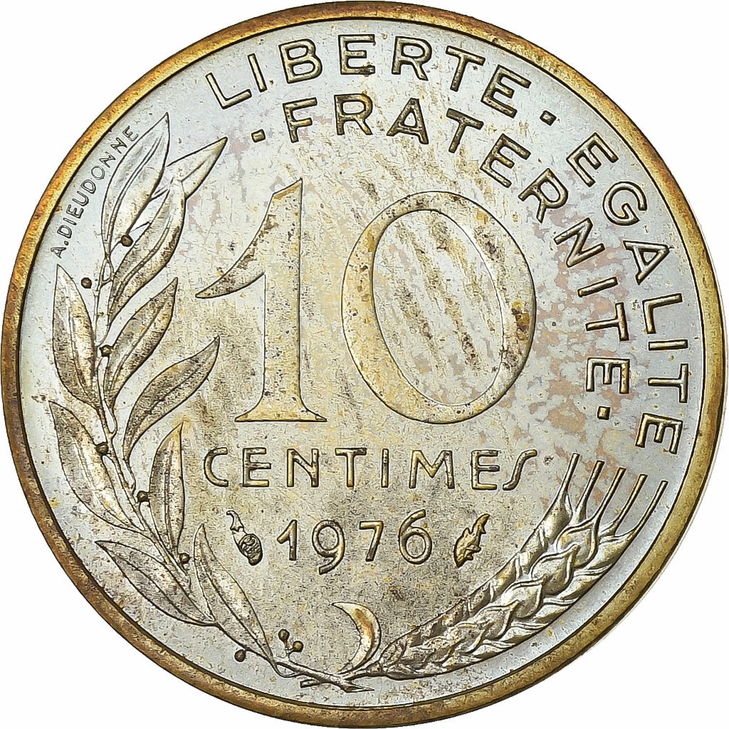 Frankrijk, 10 Centimes, Marianne, 1976, MDP, série FDC, Bronze-Aluminium, FDC