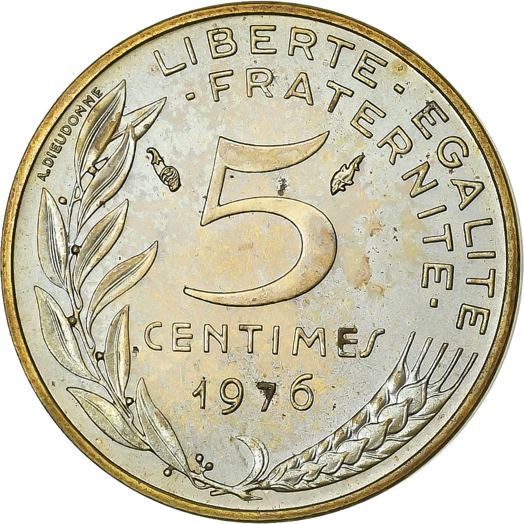 Francia, 5 Centimes, Marianne, 1976, MDP, série FDC, Bronzo-alluminio, FDC