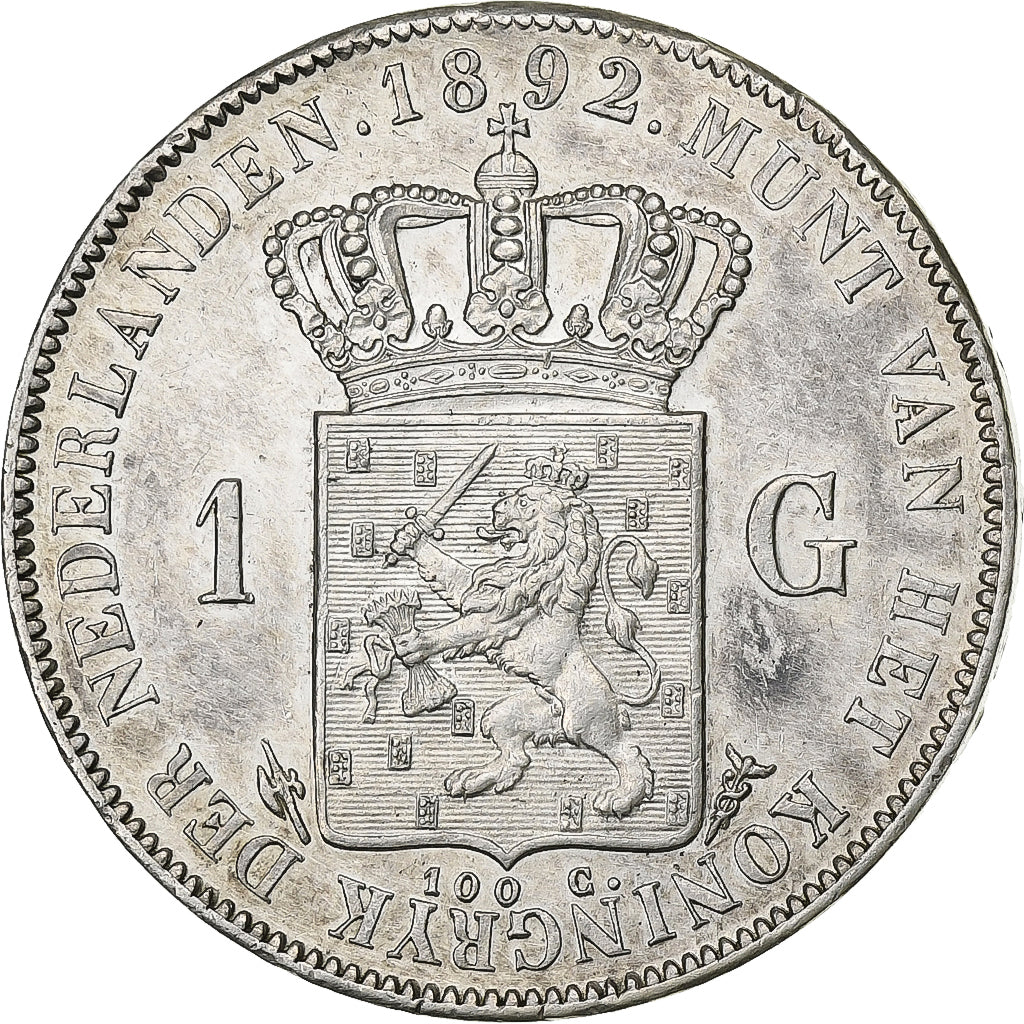 Pays-Bas, Wilhelmina I, 1 Gulden, 1892, Utrecht, Argent, TTB+, KM:117