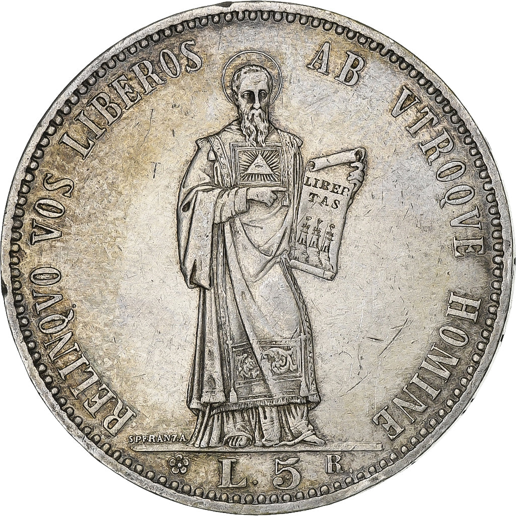 San Marino, 5 Lire, 1898, Rome, Silver, AU(50-53), KM:6