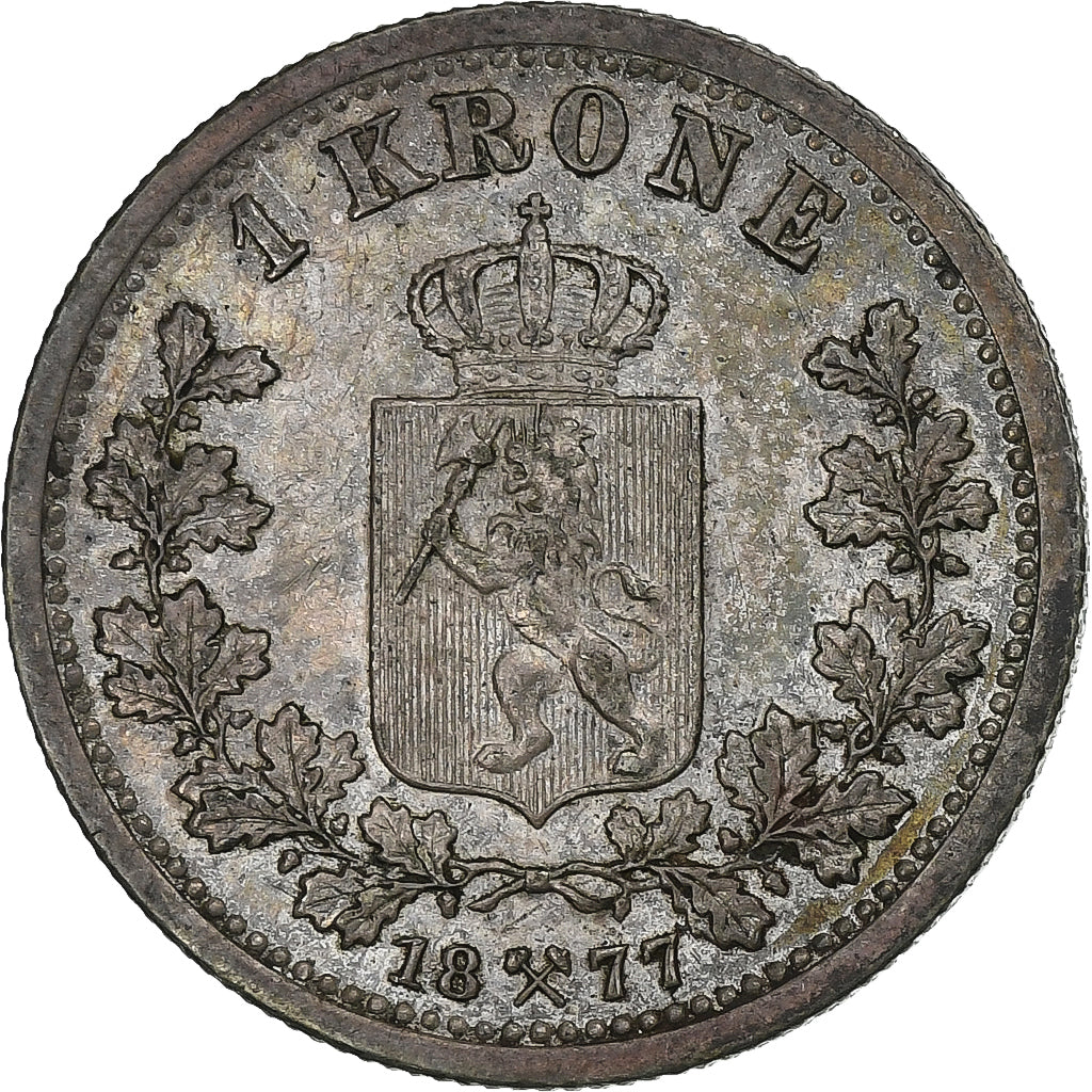 Norway, Oscar II, 1 Krone, 1877, Kongsberg, Silver, EF(40-45), KM:357