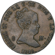 Spain, Isabel II, 8 Maravedis, 1848, Segovia, Copper, EF(40-45), KM:531.3