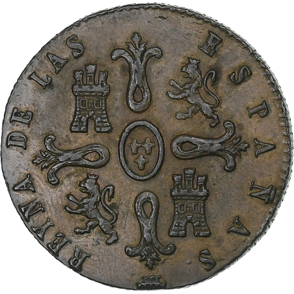 Spain, Isabel II, 8 Maravedis, 1848, Segovia, Copper, EF(40-45), KM:531.3