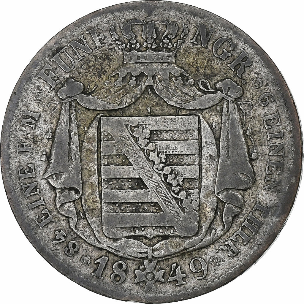 Kingdom of Saxony, Friedrich August II, 1/6 Thaler, 1849, Dresde, Silver