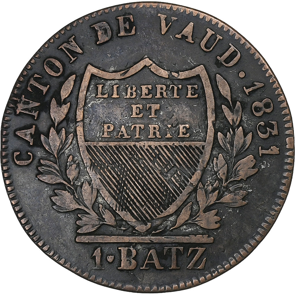 Canton of Vaud, 1 Batz, 1831, Biglione, MB+, KM:20