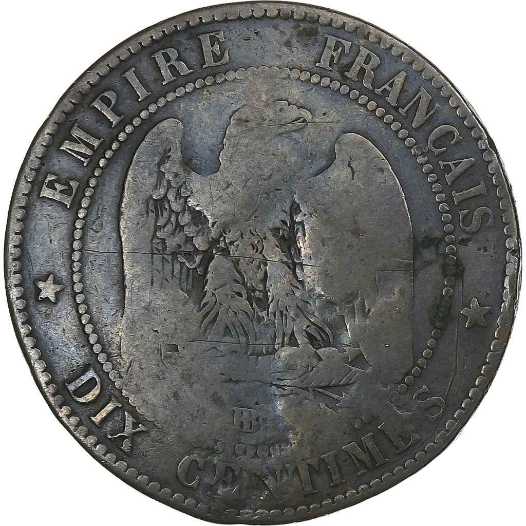Frankreich, Napoleon III, 10 Centimes, 1861, Strasbourg, Satirique, Bronze, S