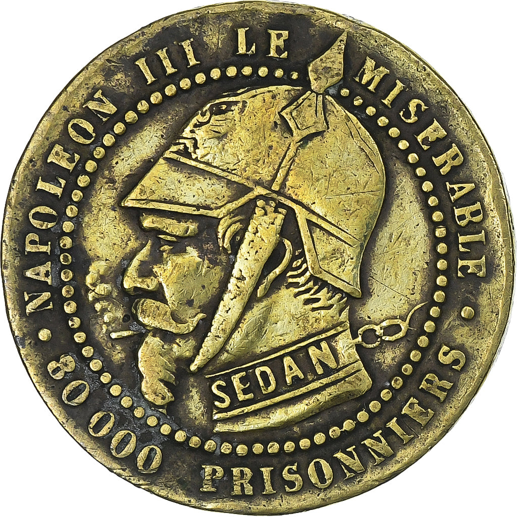 France, Médaille satirique, Napoléon III, 1870, Brass, VF(20-25)