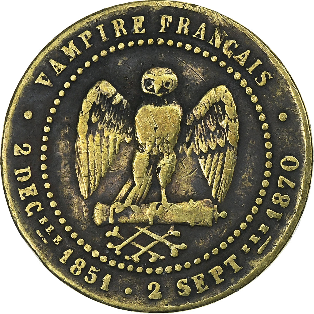 France, Médaille satirique, Napoléon III, 1870, Brass, VF(20-25)