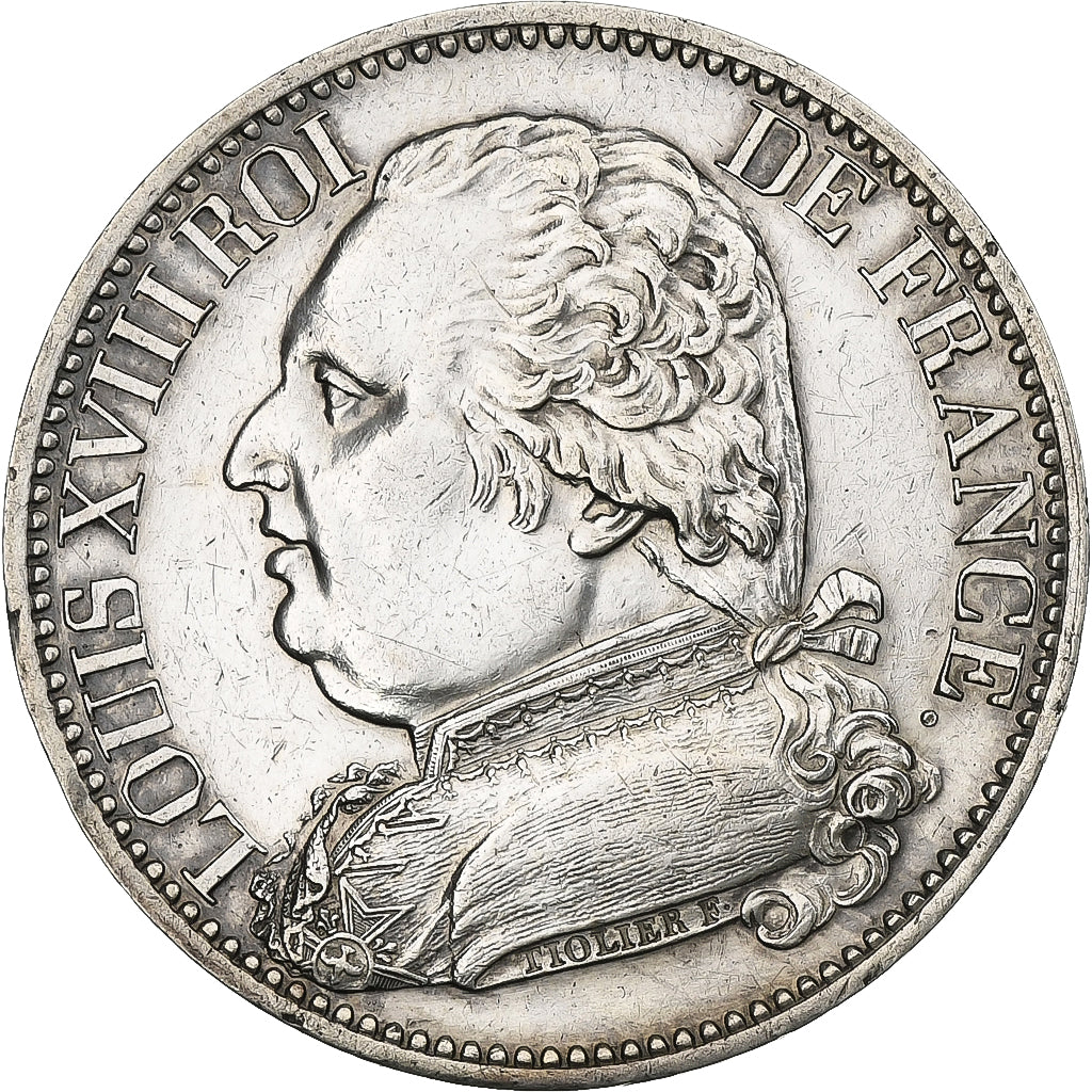 Francia, Louis XVIII, Module 5 francs, 1814, Lille, Plata, MBC+, Gadoury:592a