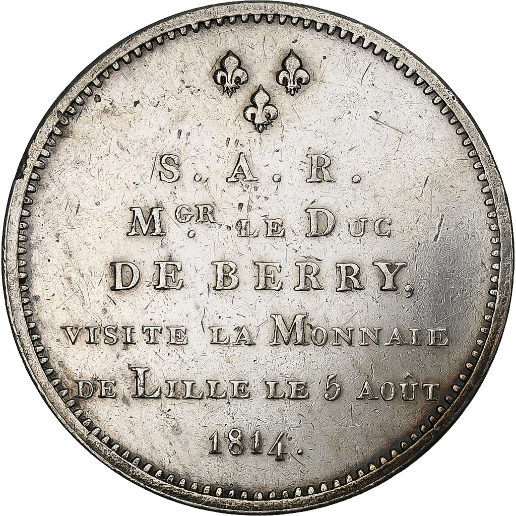 Francia, Louis XVIII, Module 5 francs, 1814, Lille, Plata, MBC+, Gadoury:592a