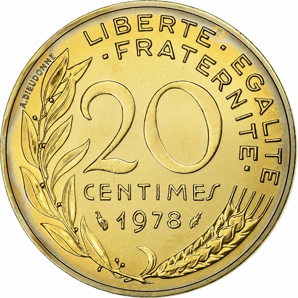 Francja, 20 Centimes, Marianne, 1978, MDP, série FDC, Brąz-Aluminium