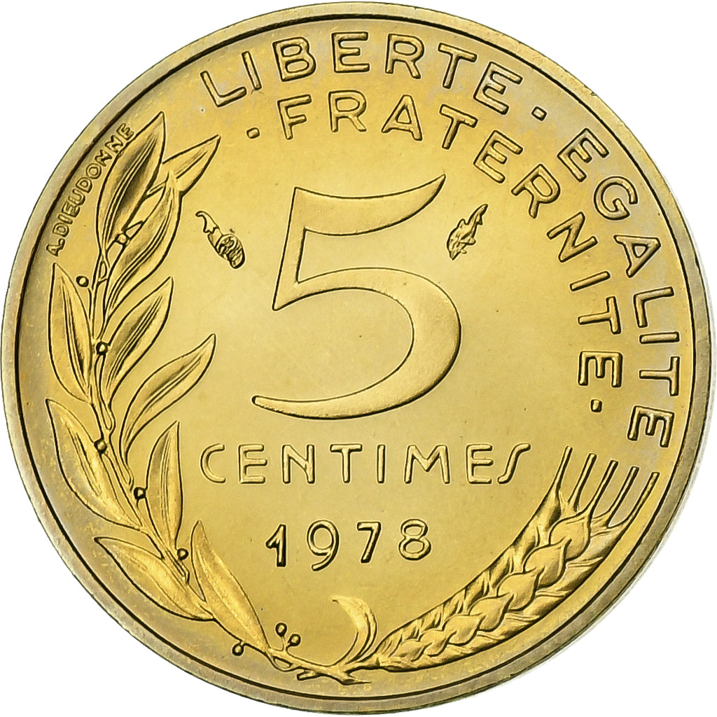 França, 5 Centimes, Marianne, 1978, MDP, série FDC, Bronze-Alumínio