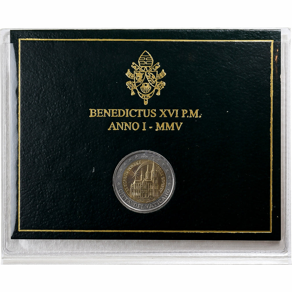 Vaticano, Benedict XVI, 2 Euro, 20th World Youth Day, 2005, Rome, Bi-metallico