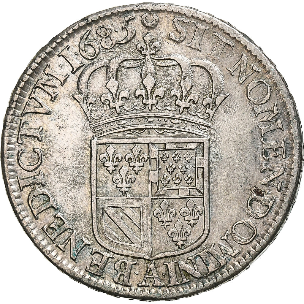Francia, Louis XIV, 1/2 Écu de Flandre, 1685, Paris, Argento, BB+, Gadoury:182