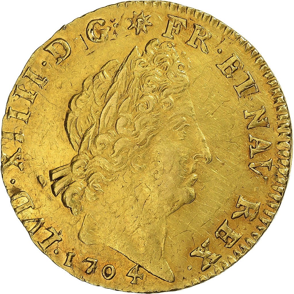 France, Louis XIV, Louis d'or aux insignes, 1704, Metz, Réformé, Or, TTB+