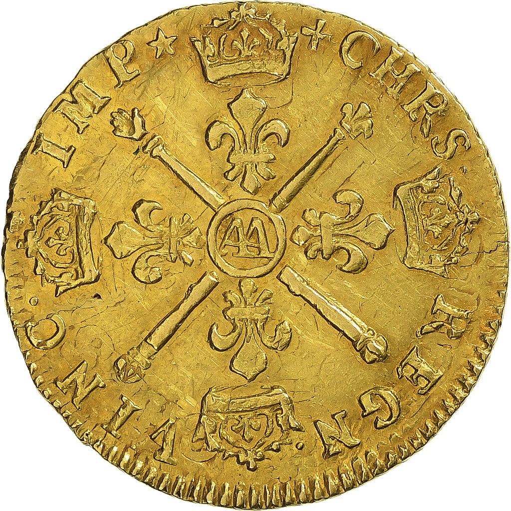 France, Louis XIV, Louis d'or aux insignes, 1704, Metz, Réformé, Or, TTB+