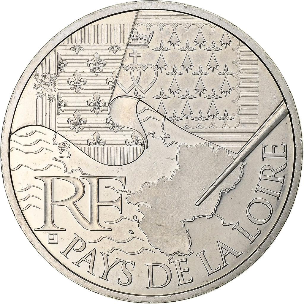 França, 10 Euro, Pays de la Loire, 2010, MDP, Prata, MS(64)