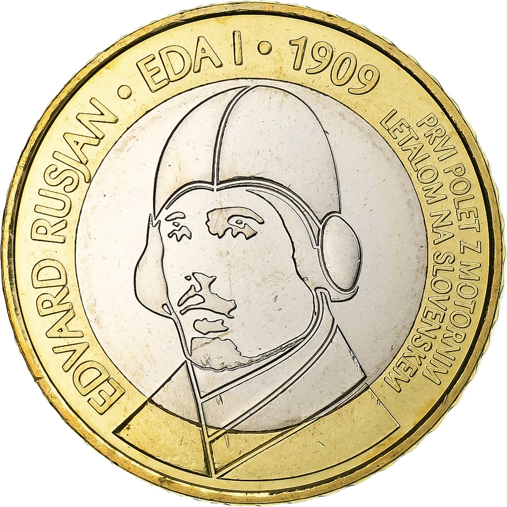 Słowenia, 3 Euro, First powered aircraft, 2009, Vantaa, Bimetaliczny, MS(63)