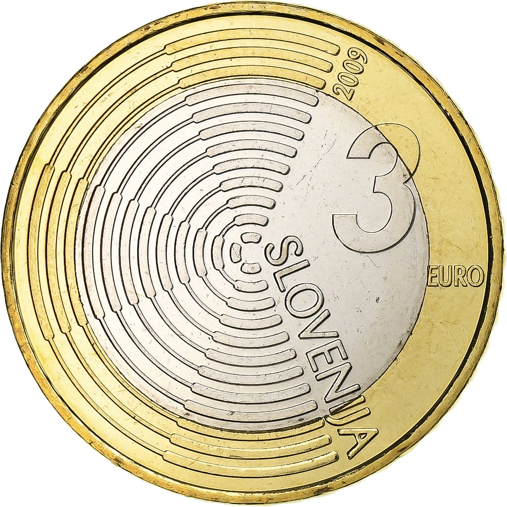 Słowenia, 3 Euro, First powered aircraft, 2009, Vantaa, Bimetaliczny, MS(63)