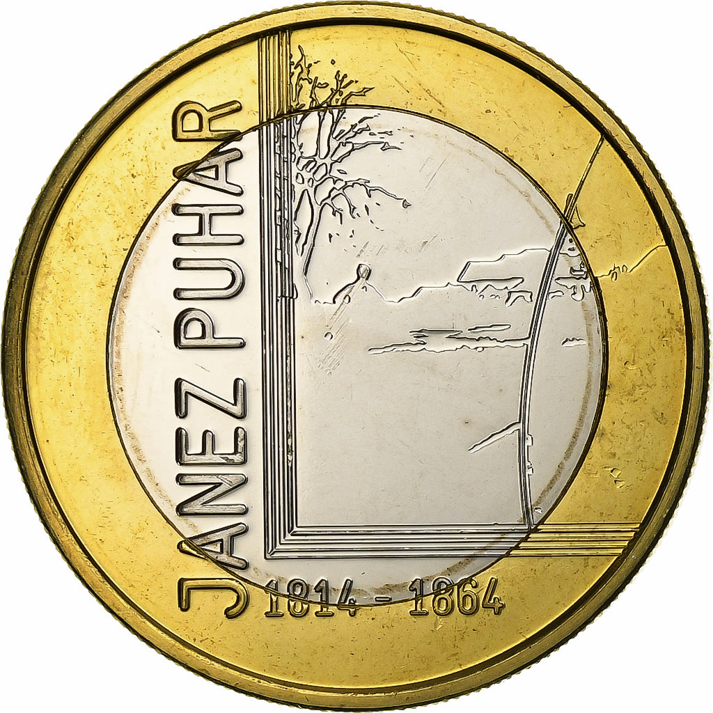 Slovenia, 3 Euro, Janez Puhar, 2014, Utrecht, Bi-Metallic, MS(60-62)