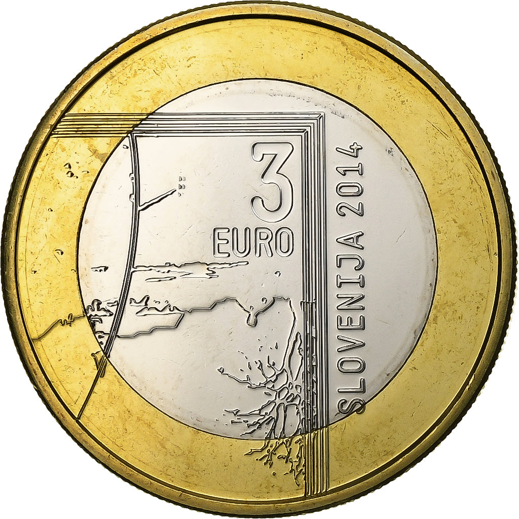 Slovenia, 3 Euro, Janez Puhar, 2014, Utrecht, Bi-Metallic, MS(60-62)
