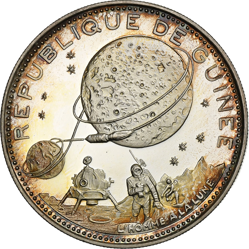 Guinea, 250 Francs, Moon Landing, 1969, FS, Argento, SPL