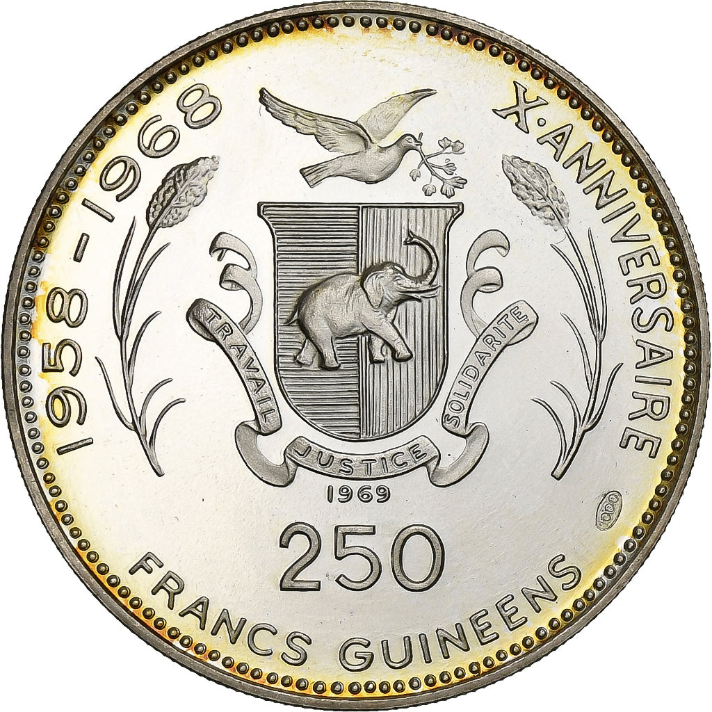 Guinea, 250 Francs, Moon Landing, 1969, FS, Argento, SPL
