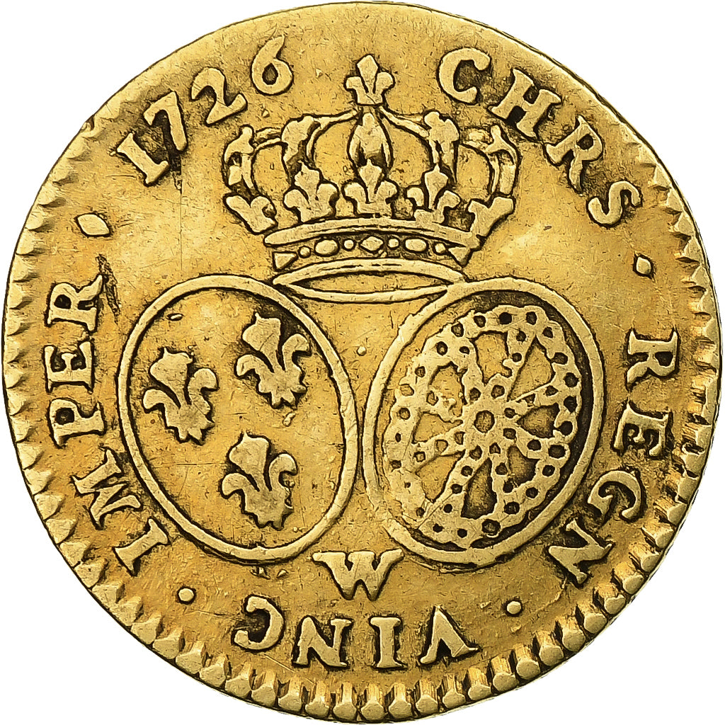 France, Louis XV, 1/2 Louis d'or aux lunettes, 1726, Lille, Gold, VF(20-25)
