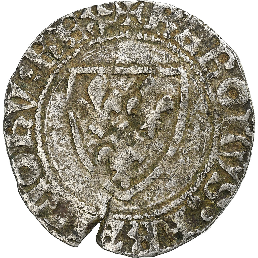 France, Charles VI, Blanc Guénar, 1380-1422, Billon, VF(20-25), Duplessy:377