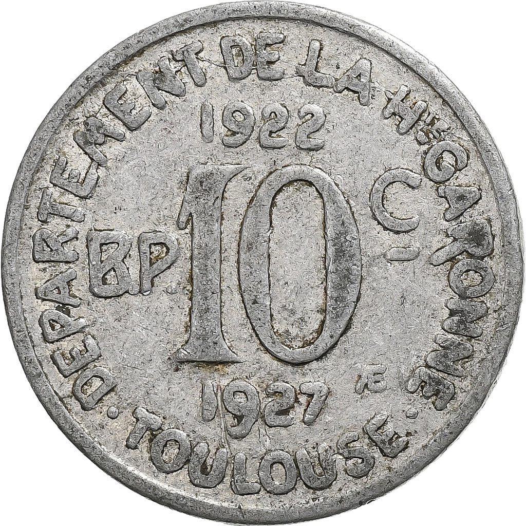 France, Toulouse, 10 Centimes, 1922, VF(30-35), Aluminium