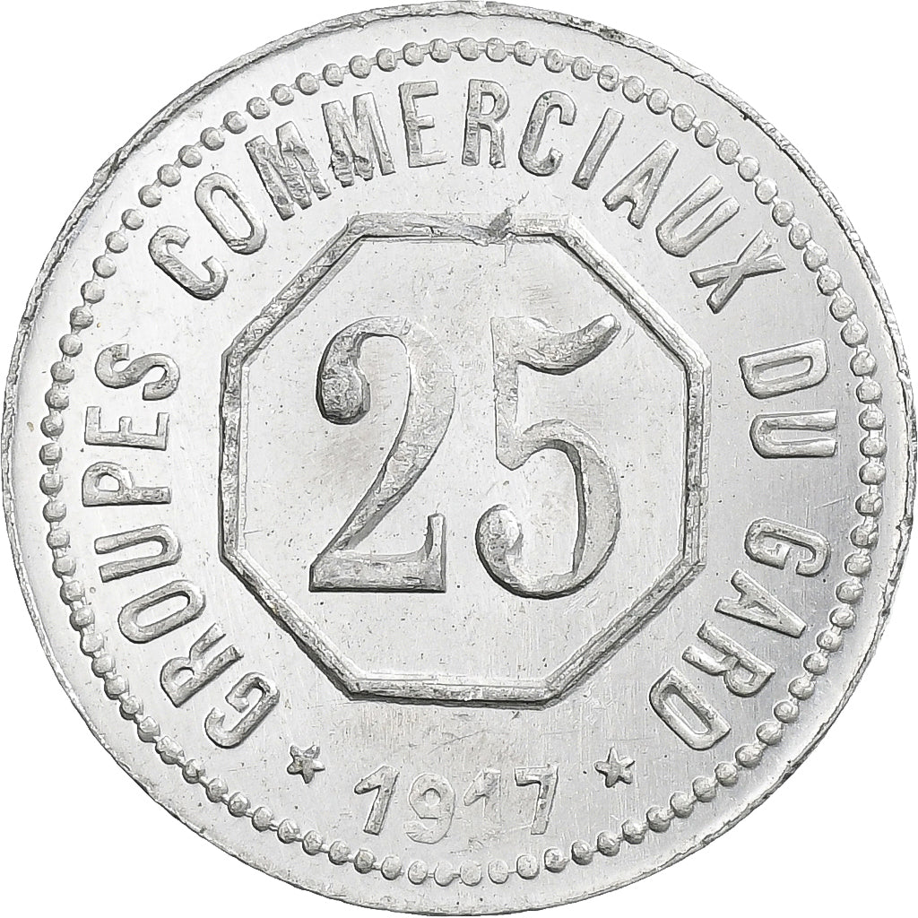 Frankreich, Groupes commerciaux du Gard, 25 Centimes, 1917, SS+, Aluminium