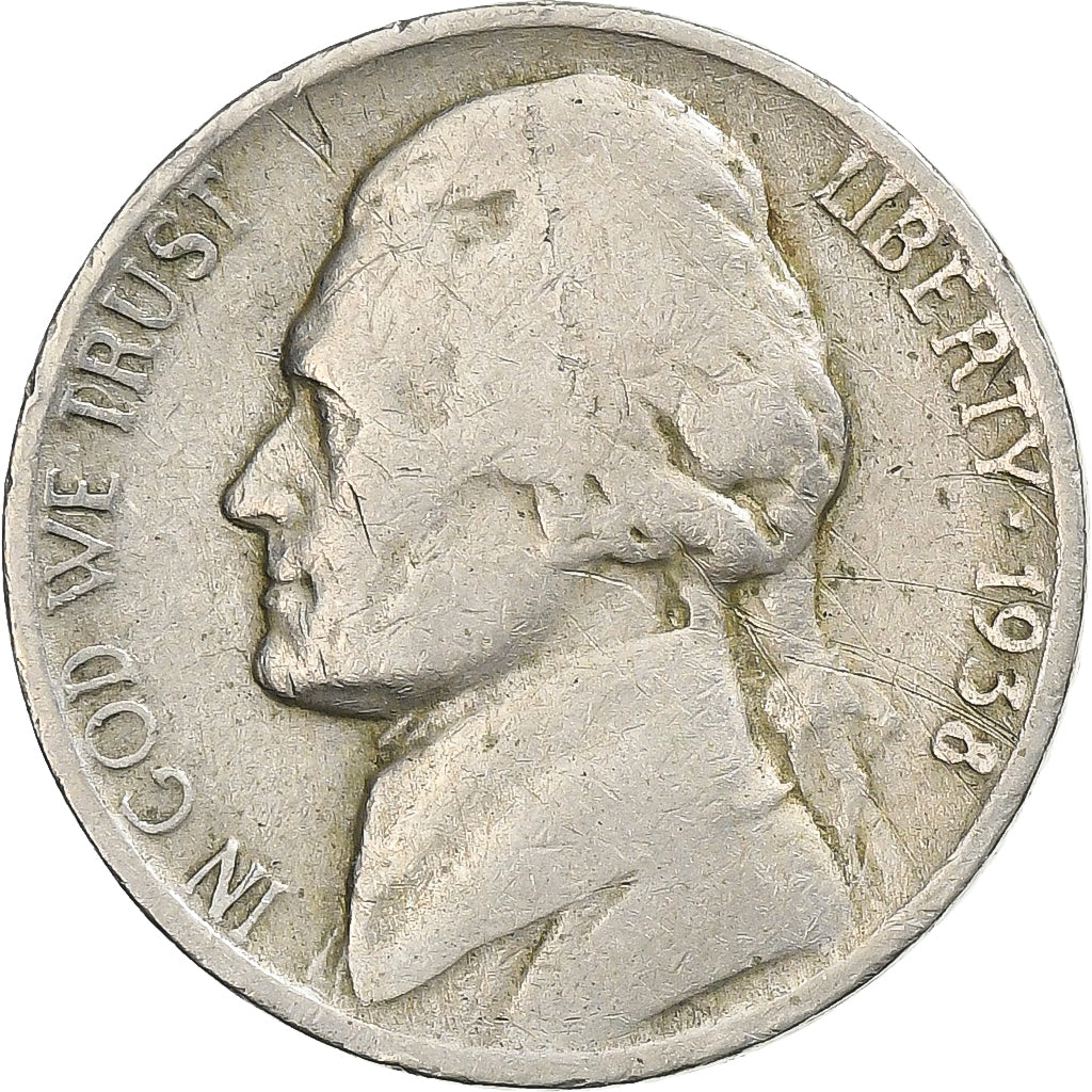 United States, 5 Cents, Jefferson, 1938, Philadelphia, Copper-nickel, VF(20-25)