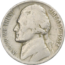 United States, 5 Cents, Jefferson, 1938, Philadelphia, Copper-nickel, VF(20-25)