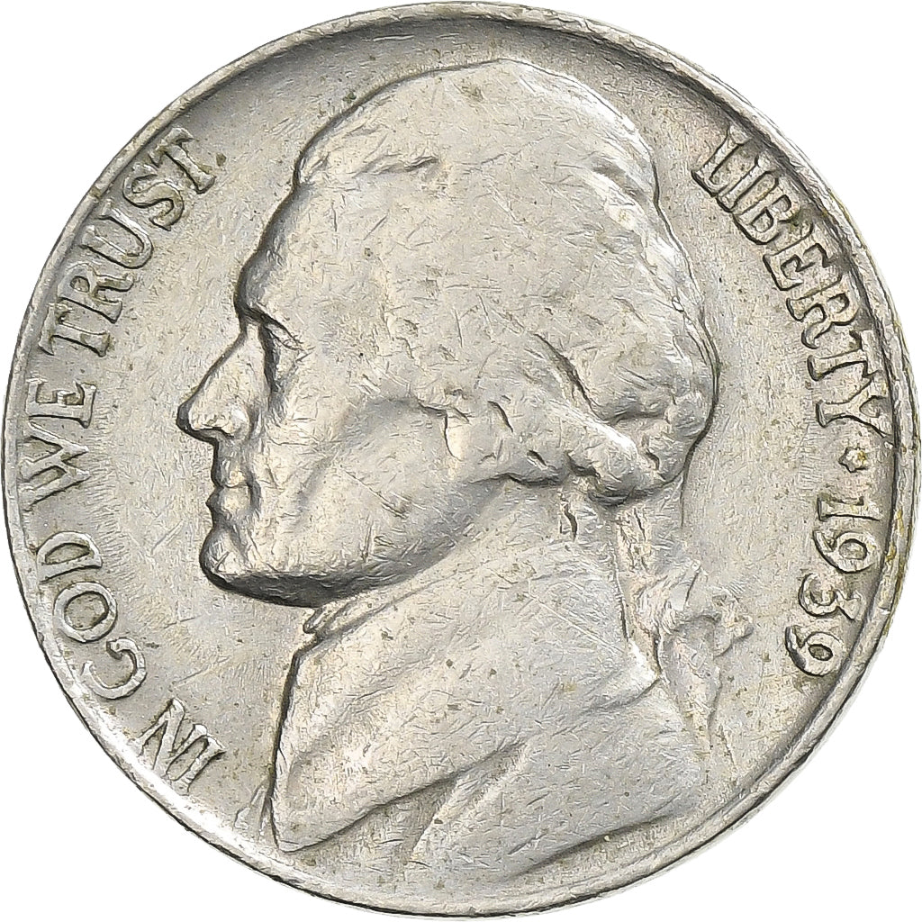 USA, 5 Cents, Jefferson, 1939, Philadelphia, Miedź-Nikiel, VF(30-35)