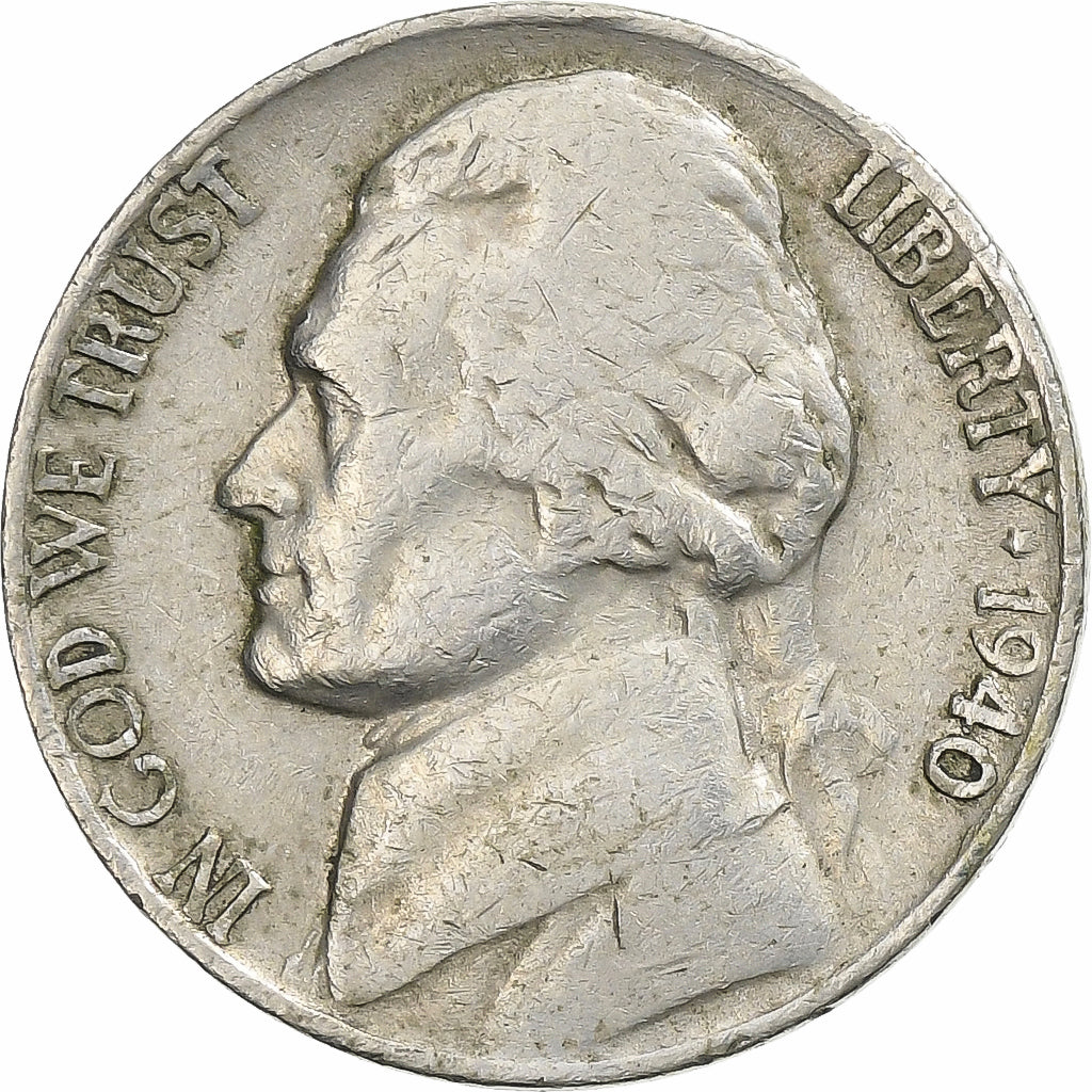 Estados Unidos, 5 Cents, Jefferson, 1940, Philadelphia, Cobre - níquel, BC+