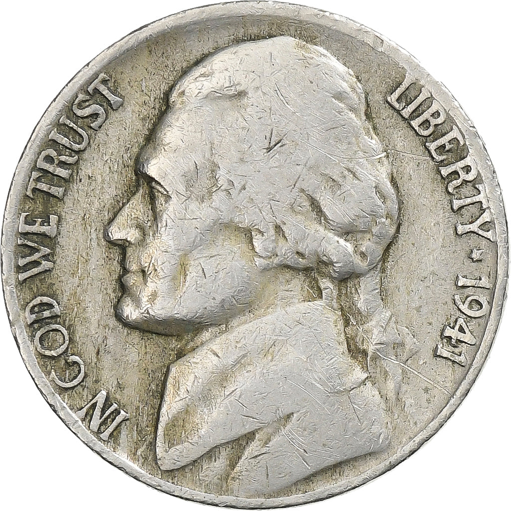 Estados Unidos, 5 Cents, Jefferson, 1941, San Francisco, Cobre - níquel, BC+