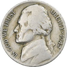 United States, 5 Cents, Jefferson, 1942, Philadelphia, Copper-nickel, VF(20-25)