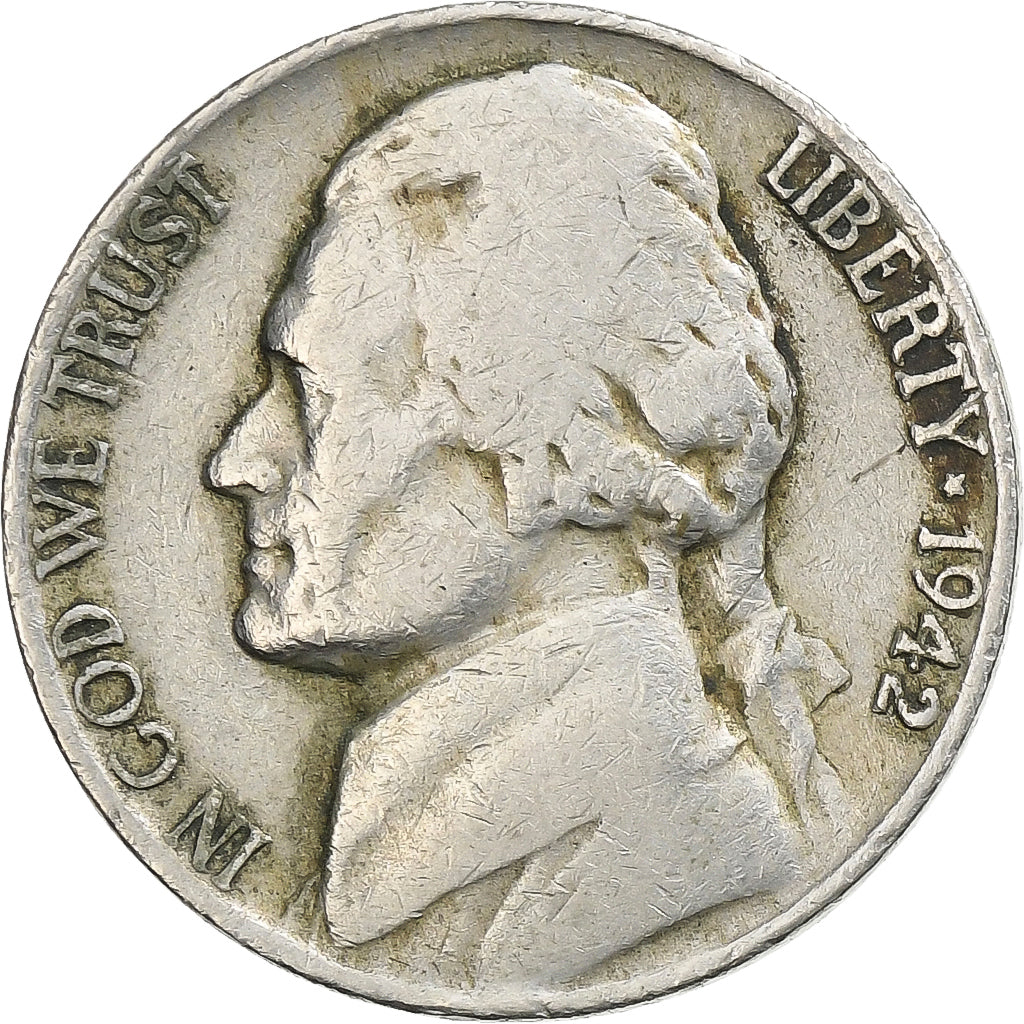 United States, 5 Cents, Jefferson, 1942, Denver, Copper-nickel, VF(20-25)