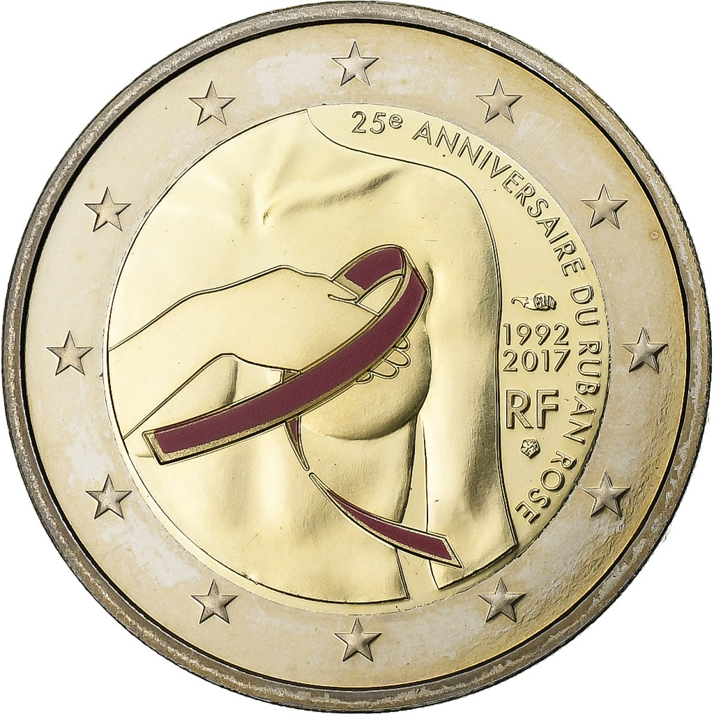 France, 2 Euro, Ruban Rose, Proof, Colorized, 2017, MDP, Bi-Metallic, MS(64)
